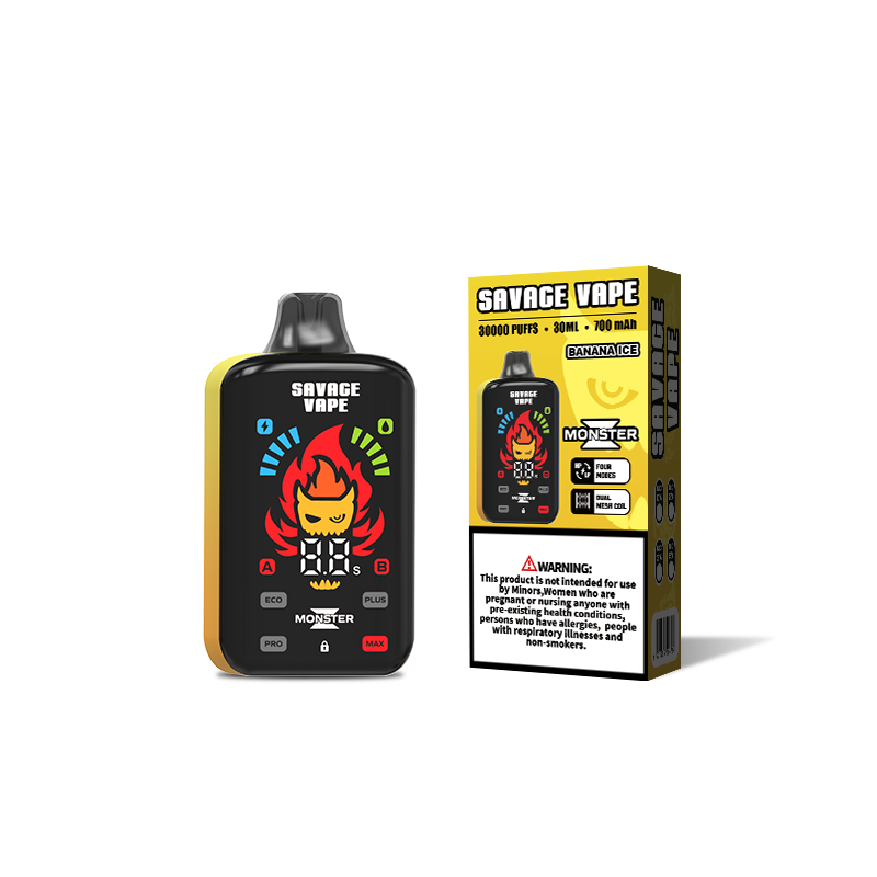 Original Savage Monster Z 30000 Puff 30k Disposable Vape E Cigarette Dual Mesh Coil 5% Nic Salt- Banana Ice