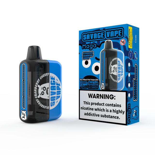 2025 New Design EU Warehouse Savage Maga 50000 Puff Prefilled Replaceable Cartridge Kits Disposable Vape 50k-Blueberry Cranberry Cherry