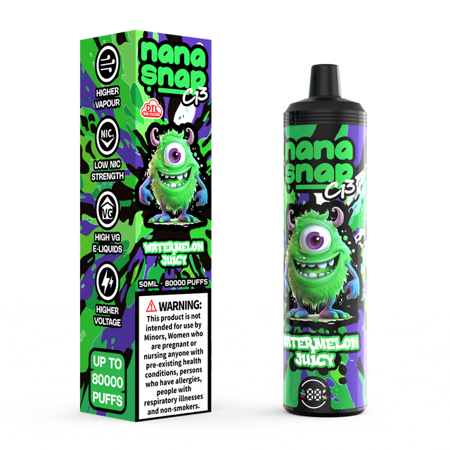 High Quality Nanasnap C13 80000 Puff 60000 50000 E Cigarette Pod Pocket Hookah Dtl Vaper 50ml E-Liquid Dual Mesh Coil EU Warehouse Disposable Vape 80K 60K 50K-Watermelon Juicy