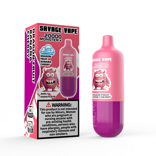 Germany Warehouse Eu Savage Monster +20000 Puff 20k With Prefilled Replacement Disposable Vape Pods Rechargeable Battery- Dragon Fruit Banana Cherry