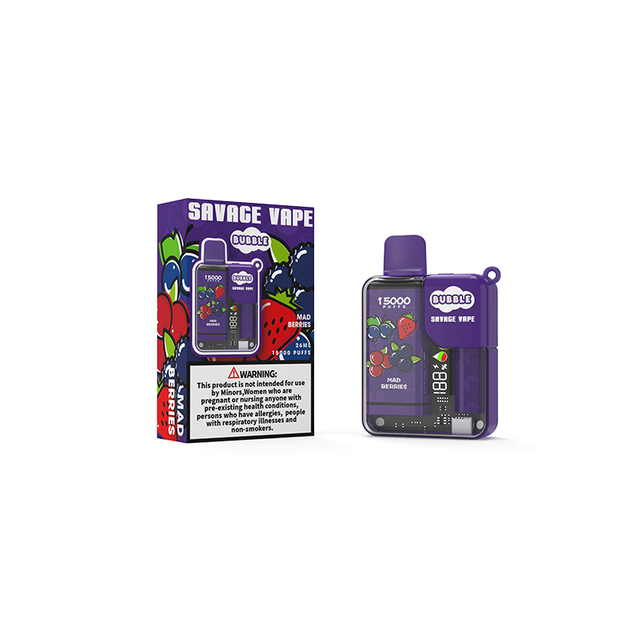 Original Savage Bubble Puff 15000 E Cigarette Disposable Vaper 15k Prefilled Liquid 2% 3% 5% Nic Salt Ajustable Power Display Screen - Mad Berries
